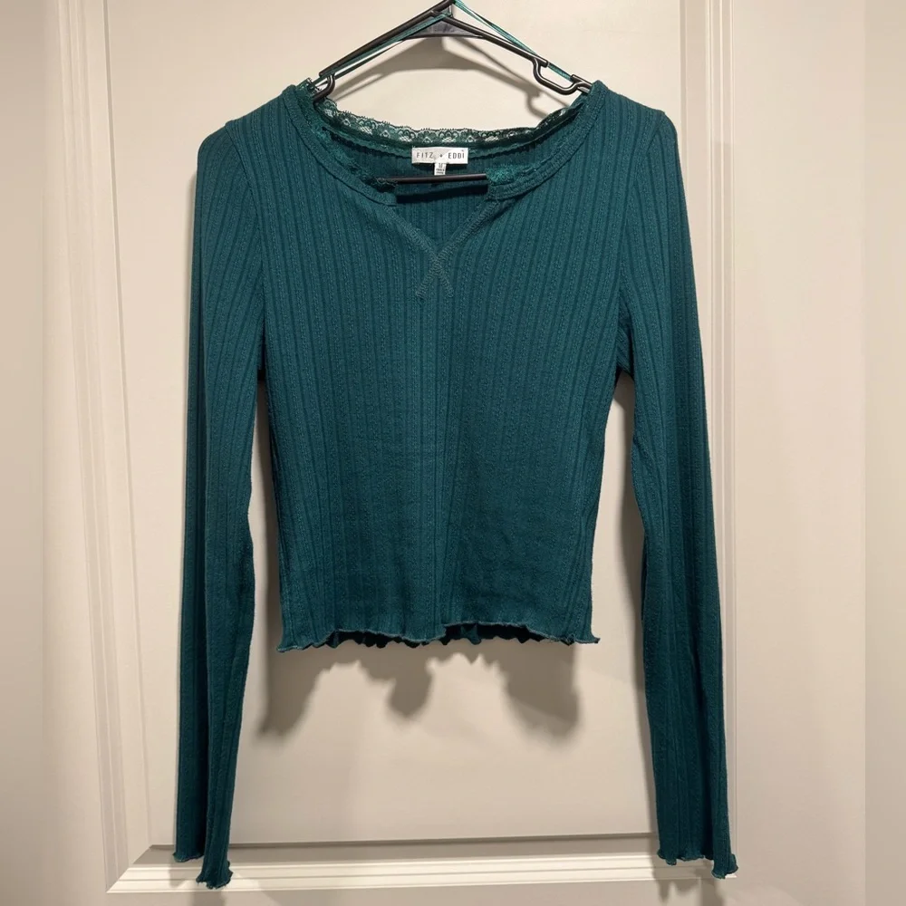 ⚡️SALE Teal Long Sleeve Ribbed Top - Picture 2 of 7